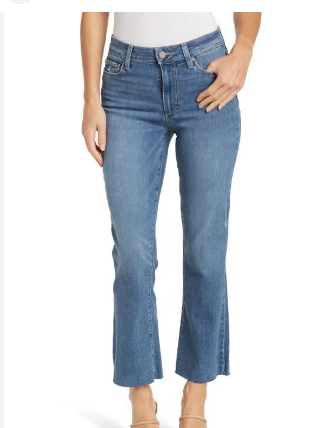 New! Paige Rory Crop Flare Raw Hem Denim Jeans In Zaylee 27